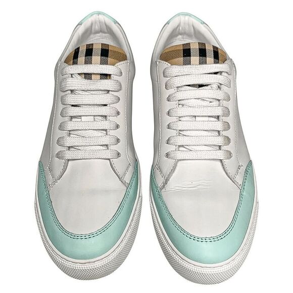 Burberry Low Top Nova Check Selma Lace Up Sneakers EU 37 Optic White Cool Mint - Picture 2 of 11